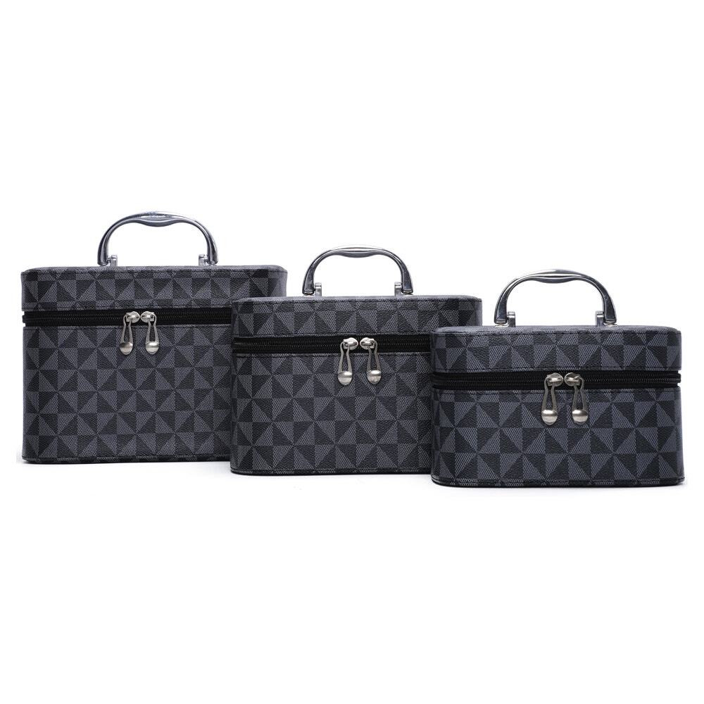 Set of 3 Monogram Cosmetic Case Black Zip Closure Silvertone hardware NWT